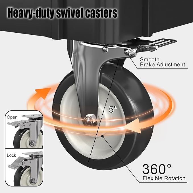 Heavy Duty Rolling Utility Cart with Wheels 2-Tier Utility Plastic Service Work Cart for Shop, Garage, Warehouse, Maintenance 550 lbs