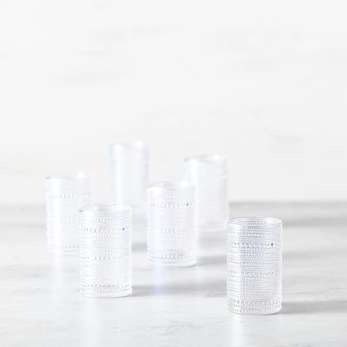 Fortessa Jupiter Beaded Hobnail Glass, 13 Ounce Iced Beverage (Set of 6), Iridescent
