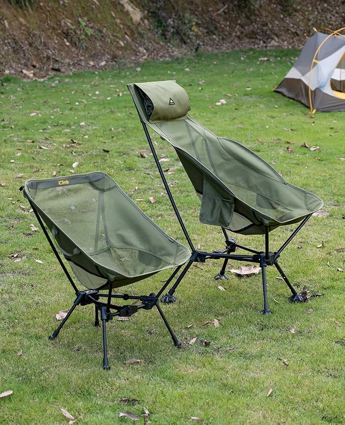 iClimb Ultralight Compact Camping Folding Beach Chair with Anti-Sinking Large Feet (Green - Triangular Frame High Back)