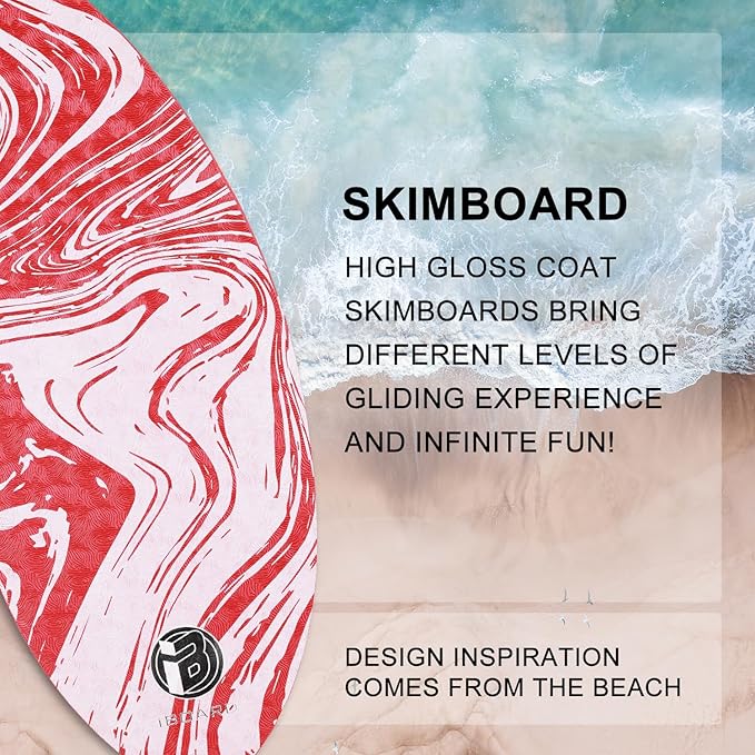 41” Skipper Skimboard with High Gloss Coat Wooden Skim Boards for Beginners, Teenagers and Adults Beach Skimboard 3 Color Traction Pad to Choose