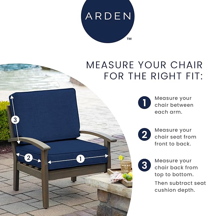 Arden Outdoor Foam Deep Seat Cushion Set (2-Pack), 24x24, Premium High-Density Foam, Never Flattens, Weather-Proof for Patio Chair Sofa Couch, Turquoise Daphne Medallion