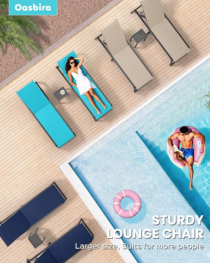 Aluminum Chaise Lounge Chair Outdoor, Foldable& No Assembly Patio Pool Lounge Chairs 5-Position Recliner for Outside, Fully Grounded Legs Sun Lounger for Poolside, 4 Packs, Dark Grey