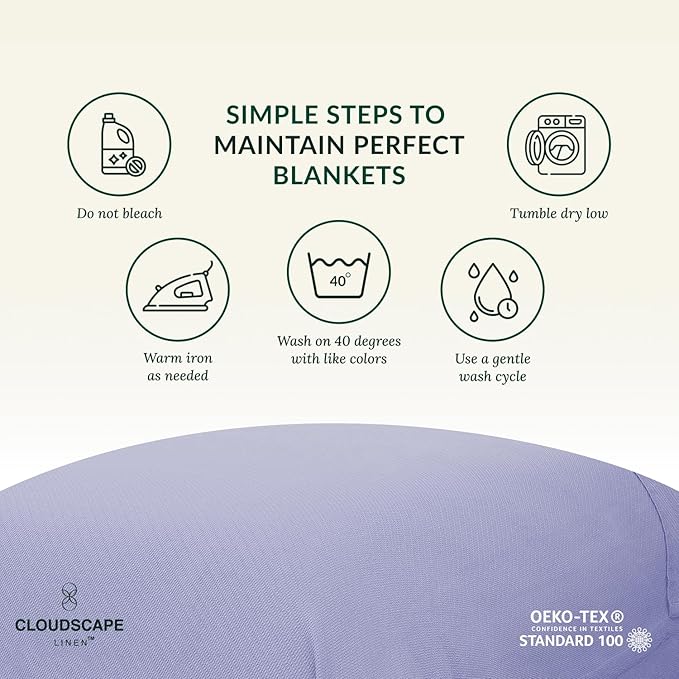 Cloud Scape Linen 100% Cotton Queen Size Blanket, Herringbone Pattern, Lightweight Summer Blanket,Best Gifts for Women, fits Full Size Bed, 92 x 92, Lavender Blue