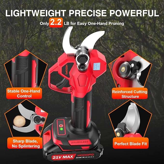 Electric Pruning Shears, Upgraded 2.1" Cutting Garden Shears with LCD Display, Brushless Motor Cordless Power Pruner with 2.0 Ah*2 Batteries for Garden Tree Pruner Branch