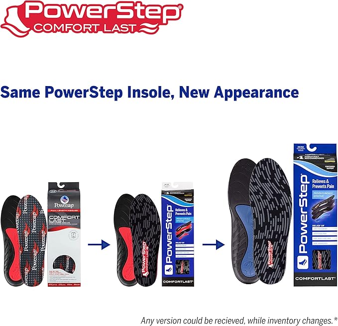 PowerStep Comfort Last Insoles, Cushioning Gel Insoles for Standing All Day, Supports Metatarsal Pain, Foot Arch, Heel Pain, All Day Comfort, Made in The USA (Men's 7-8.5 / Women's 9-10.5)