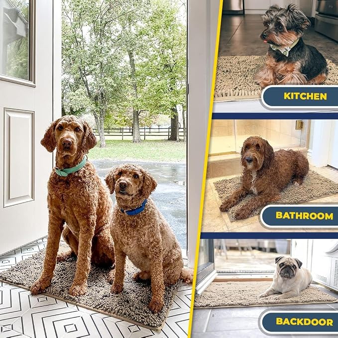 Muddy Mat® | Super Water Absorbent Door Mat Indoor, Microfiber Quick Dry Chenille Entryway Rug, Slip Resistant Front Door Mat, Indoor Mats for Entryway, Machine Washable Pet Rug, Sand 22" x 36"