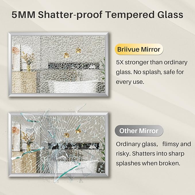 36x32 Inch Silver Bathroom Mirror for Wall, Thick Metal Framed Rectangle Mirrors for Over Sink, Bedroom, Living Room, Entryway, Anti-Rust, HD Tempered Glass