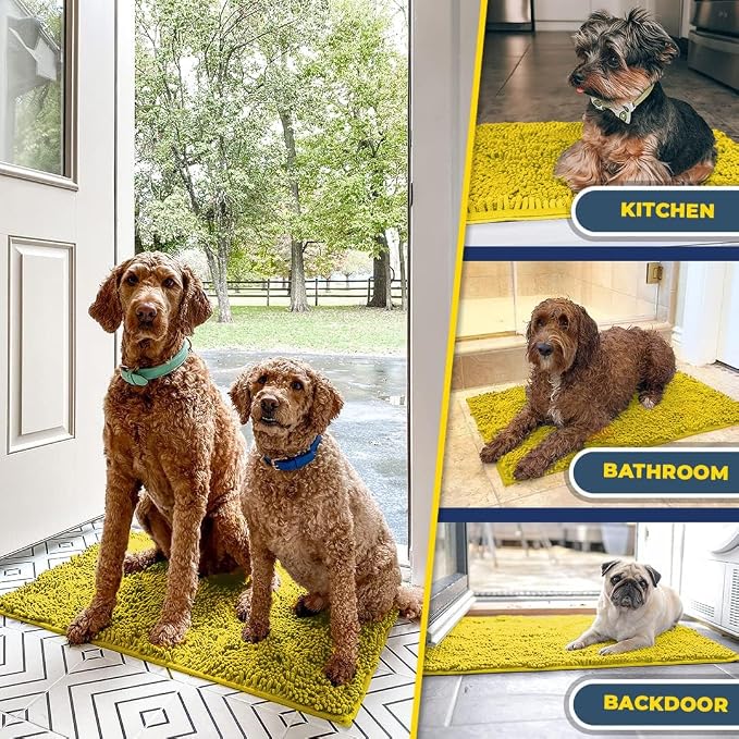 Muddy Mat® | Super Water Absorbent Door Mat Indoor, Microfiber Quick Dry Chenille Entryway Rug,Slip Resistant Front Door Mat,Indoor Mats for Entryway,Machine Washable Pet Rug, Lemon Yellow 3ft x 3ft