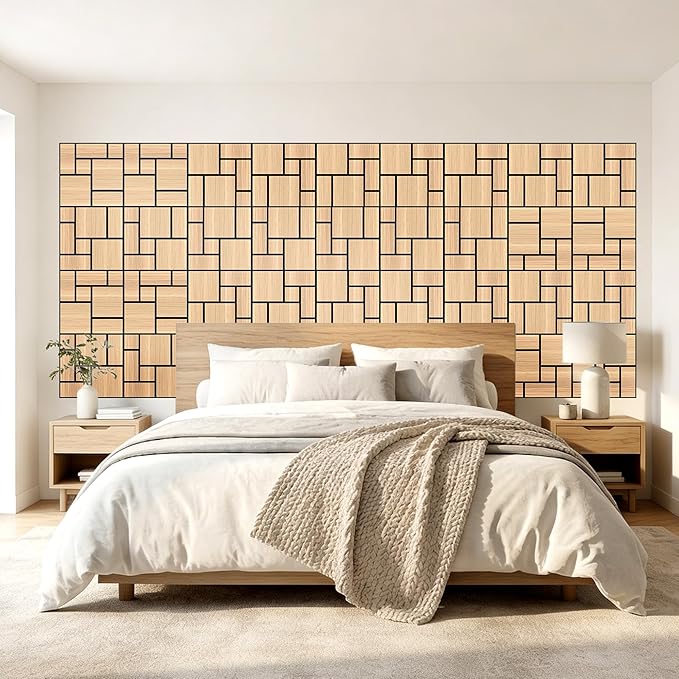 Mollywell Acoustic Panels, PVC Wood-Grain Decor, 12x12 Inch Carved Pattern
