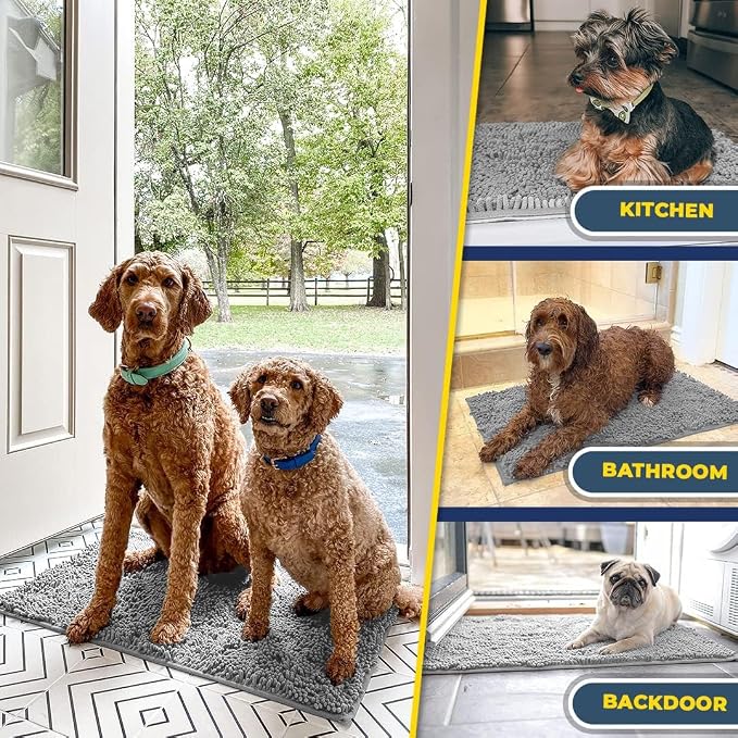 Muddy Mat® | Super Water Absorbent Door Mat Indoor, Microfiber Quick Dry Chenille Entryway Rug, Slip Resistant Front Door Mat, Indoor Mats for Entryway, Machine Washable Pet Rug, Light Grey 36" x 46"