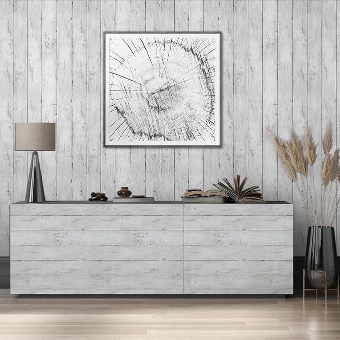 Abyssaly White Gray Wood Paper 35.4 in X 196 in Self-Adhesive Removable Peel