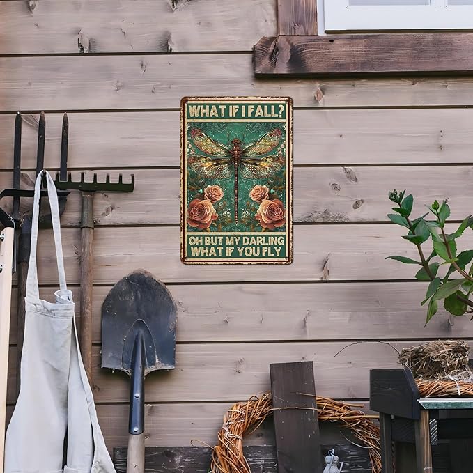 Vintage Tin Sign What If You Fly Tin Sign Metal Wall Decor for Home Office Kitchen Bar Cafe Garden Wall Decor 12 * 8inch