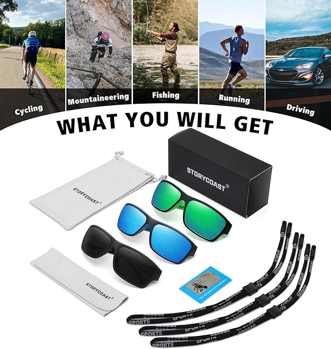 STORYCOAST Polarized Sports Sunglasses for Men Women Unbreakable Frame Cycling Fishing Driving