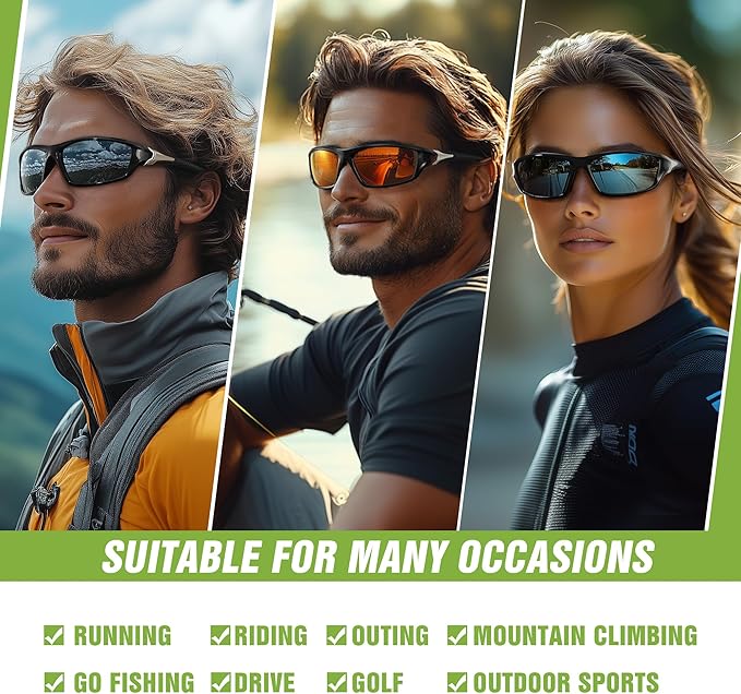 3 Pack Polarized Sports Sunglasses for Men, Mens Sunglasses Wrap Around UV400 Protection for Cycling Fishing Driving