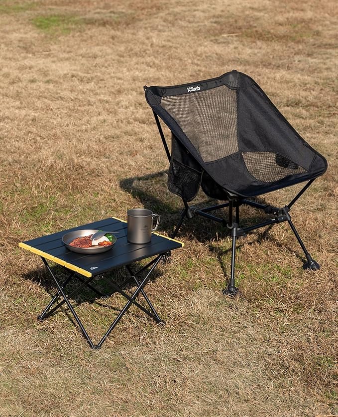 iClimb Ultralight Compact Camping Folding Beach Chair with Anti-Sinking Large Feet and Back Support Webbing (Woodland - Square Frame)