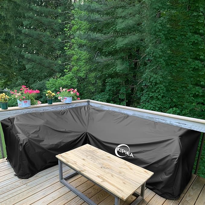 Kipiea V-Shape Outdoor Patio Furniture Covers Waterproof, 500D Heavy-Duty Outdoor Sectional Cover Windproof, Patio Sectional Sofa Cover Anti-UV, No Tears & No Fading (80"/80"L x 33.5"D x 31"H)