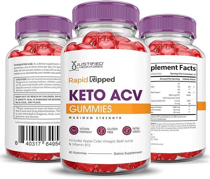 (10 Pack) Rapid Ripped Keto ACV Gummies Advanced Formula 1000MG Rapidripped Keto Gummies Apple Cider Vinegar Formulated with Pomegranate Beet Juice Powder B12 Vegan Non GMO 600 Gummys
