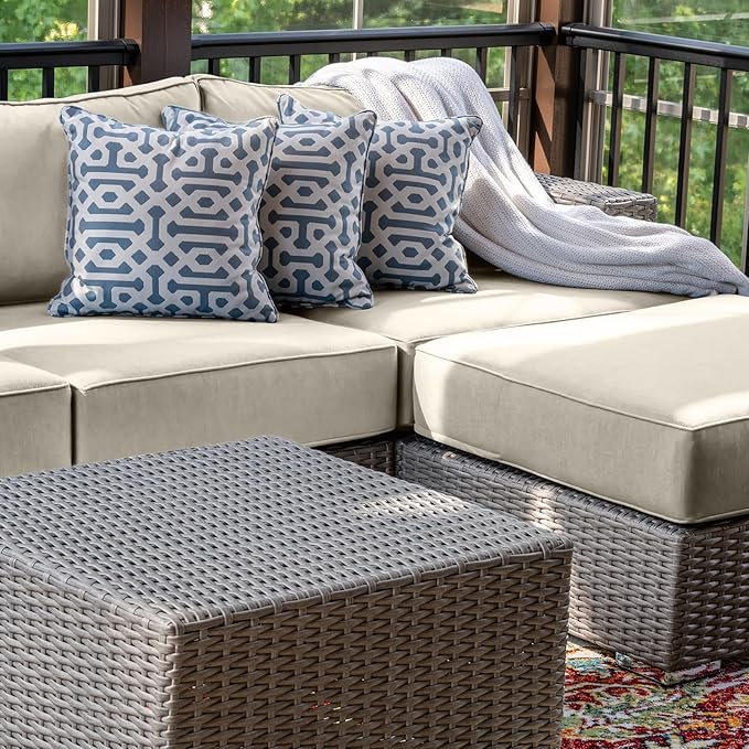 14 Piece Outdoor Patio Waterproof Cushion Covers, Fits 6-Seat Wicker Rattan Sectional Couch Chair Furniture Cover Replacement Set - Fade-Resistant Patio Cushion Covers with Zipper