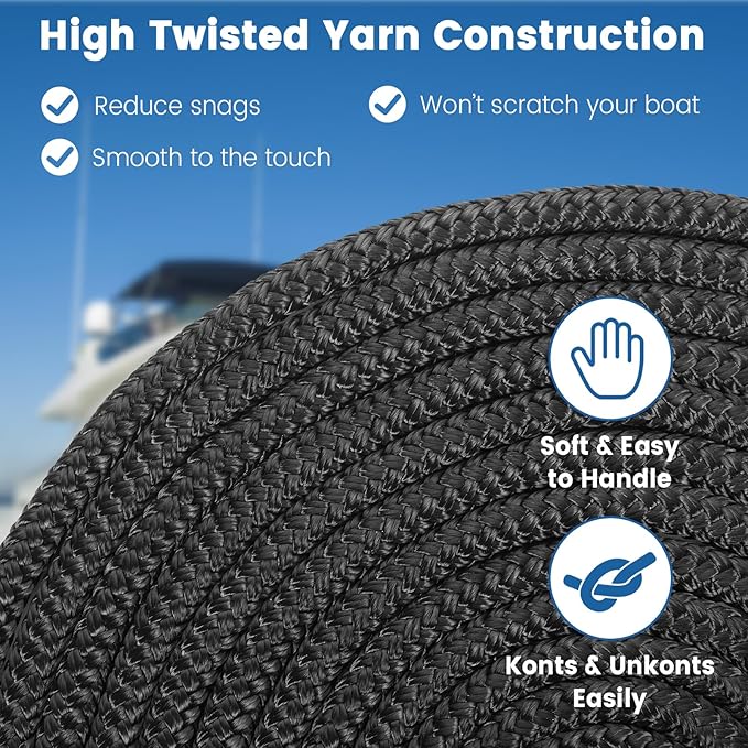 Premium Marine-Grade Dock Lines/Fender Lines - 4 Pack 3/8" x 10' Double Braided Nylon Boat Ropes with 12" Security Loops | Heavy-Duty Docking, Mooring & Bumper Rope Solution