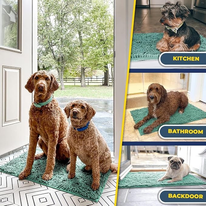 Muddy Mat® | Super Water Absorbent Door Mat Indoor, Microfiber Quick Dry Chenille Entryway Rug, Slip Resistant Front Door Mat,Indoor Mats for Entryway,Machine Washable Pet Rug, Seafoam Green 24"x120"