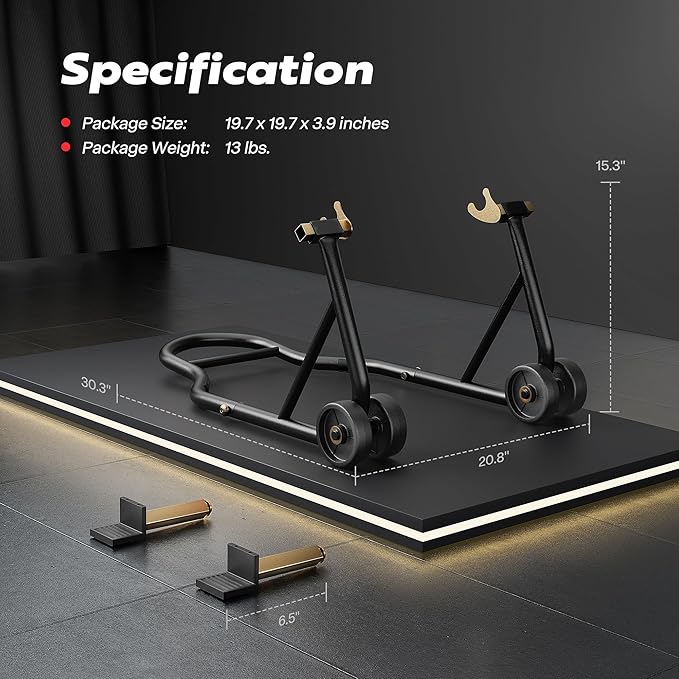 SPECSTAR Motorcycle Stand, 441 Lbs Capacity Rear Wheel Lift with U+L Adjustable Swingarm Spool, Heavy Duty Paddock Stand for BMW Suzuki Yamaha Honda Kawasaki, Black