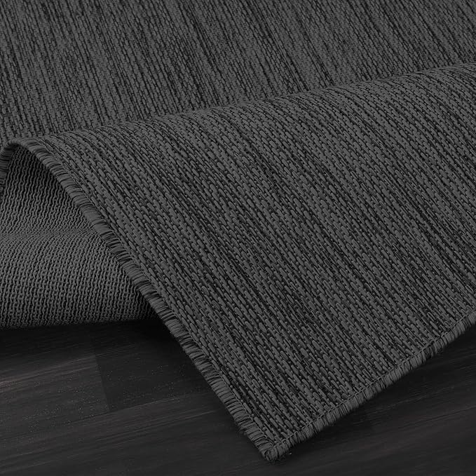 Washable Indoor Outdoor Rug 8x10 Weather Resistant Area Rugs Modern Solid for Porch Deck Balcony Backyard Patio Outside Carpet (8 X 10 Dark Grey)