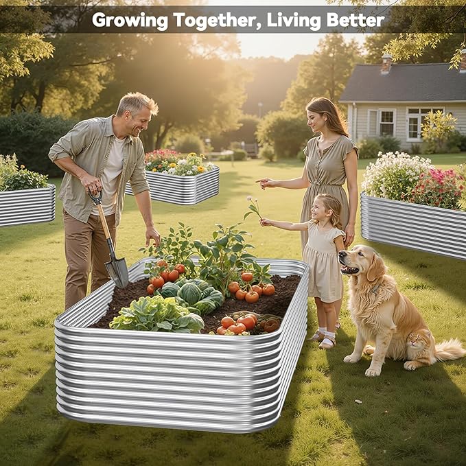 4 Pack Tall 8FT Corrugated Galvanized Steel Raised Garden Bed Outdoor, Metal Above Ground Garden Bed for Vegetables and Flowers, Raised Beds for Gardening-8x3FT