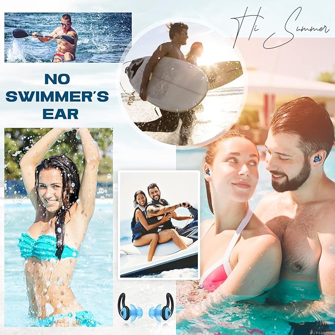 Hearprotek 2 Pairs Swimmer Ear Plugs, Upgraded Custom-fit Water Protection Adult Swimming earplugs for Swimmers Water Pool(Sky Blue)