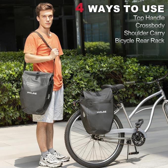 Hycline Waterproof Bike Panniers Bag: Bicycle Rear Rack Bags 28L Large Capacity with Dual Carrying Handle and Shoulder Strap for Commuting Cycling Traveling Touring Shopping - 1PC