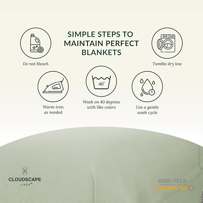 Cloud Scape Linen 100% Cotton Blanket King Size for Bed – Lightweight Summer Blanket, Herringbone Weave,fits California King Size Bed, 92x108,Seafoam Green