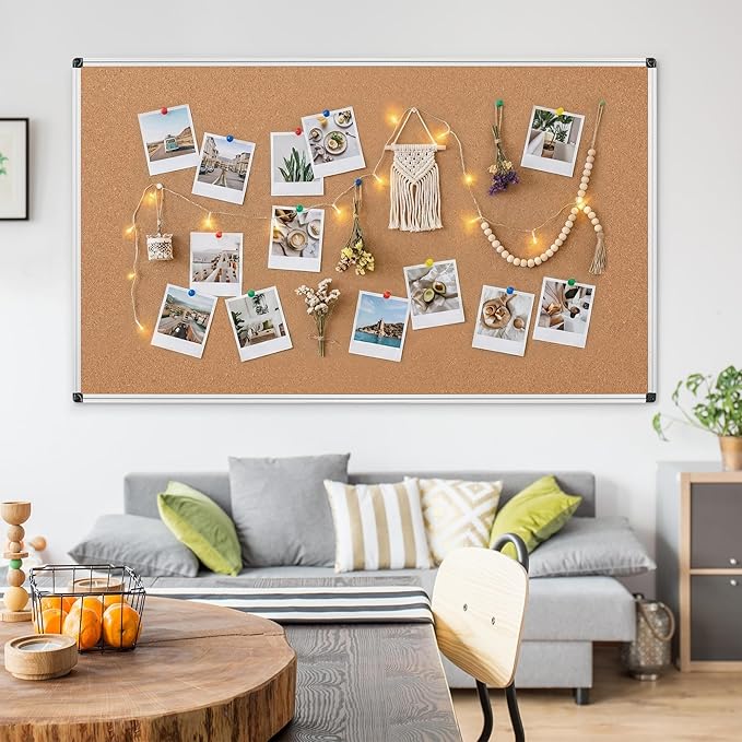 Large Cork Bulletin Board 72" X 48", Wall Mounted Notice Pin Board