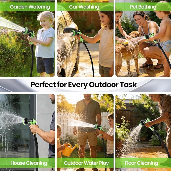 25FT Non-Expandable Garden Hose Lightweight Flexible Water Hose With Sprayer Nozzle High Pressure Kink Resistant & Leakproof Durable Portable For Yard Garden Lawn