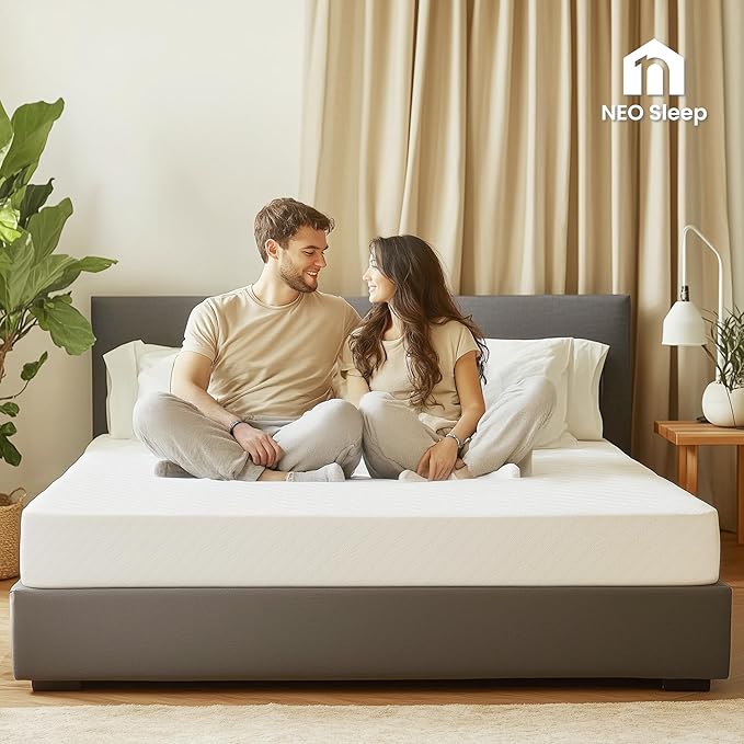 Neo Sleep 6 Inch Queen Cooling Gel Memory Foam Mattress Medium Firm CertiPUR-US Certified Foam, Mattress in a Box Enhanced Pressure Relief Removable Soft Cover No Fiberglass (Queen, 6 in)