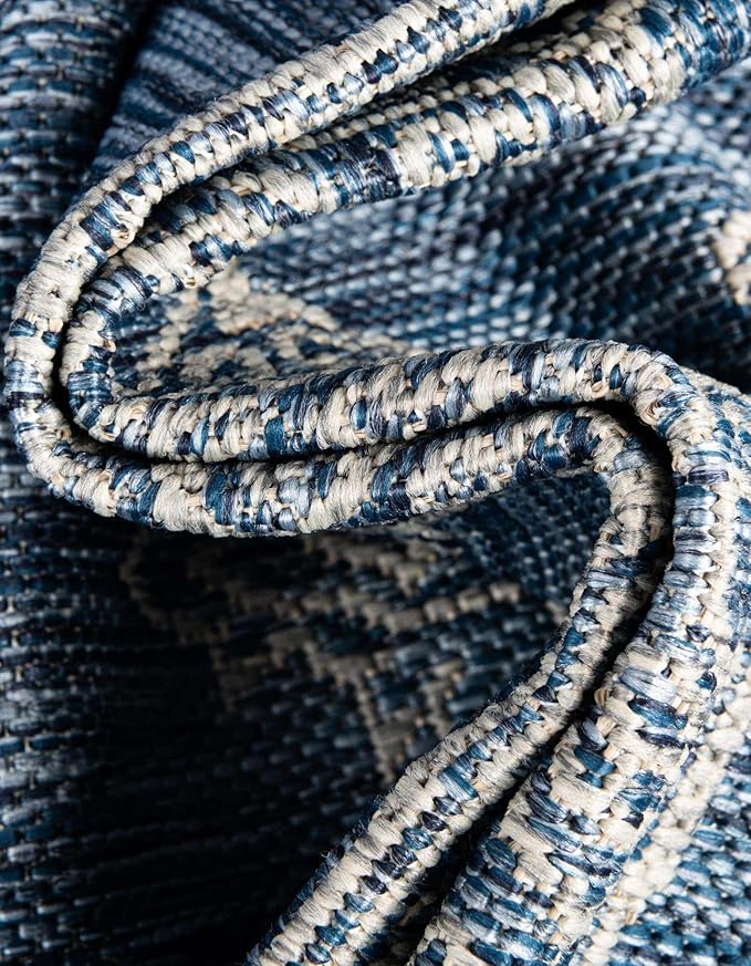 Unique Loom Outdoor Traditional Collection Area Rug - Antique (2' x 8' Runner Blue/Ivory)