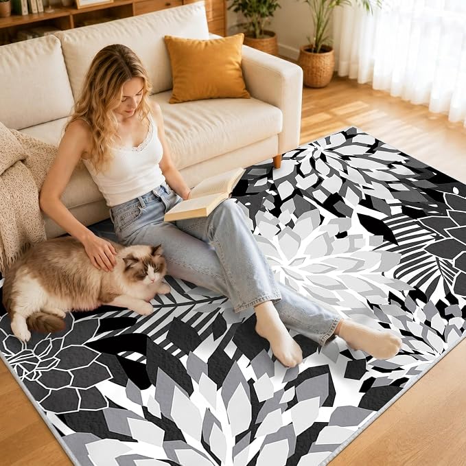 ZonLi Colorful Outdoor Rug 5x8Ft Waterproof Multicolored Indoor Area Rug Washable Outdoor Patio Rugs Tropical Floral Non Slip Outdoor Carpet for Living Room, Pool,Backyard,Deck,Camping