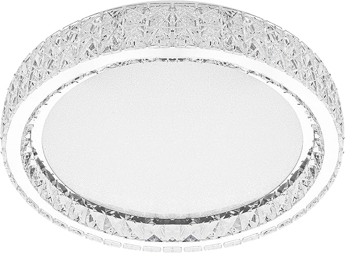 LamQee Crystal Flush Mount Ceiling Light Fixture, Dimmable LED Modern Close to Ceiling Light, Hallway Light Fixtures Round Chandelier for Bedroom Kitchen Bathroom Dining Living Room, Large, 21.65 inch