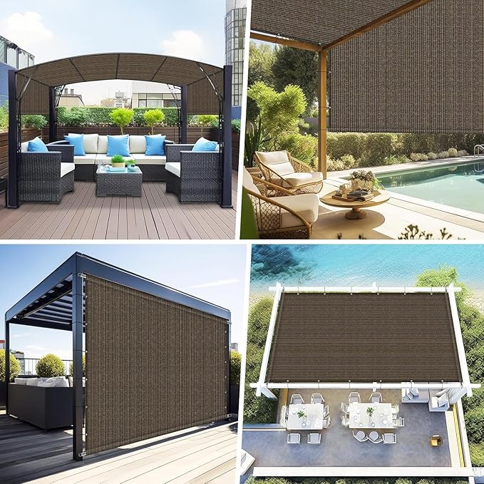 Shade&Beyond 9' W × 21' L Pergola Shade Cover Mocha Pergola Cover Canopy Replacement Shade Cloth for Garden, Patio, Deck, Porch with Grommets and Rods(Make Custom Size)