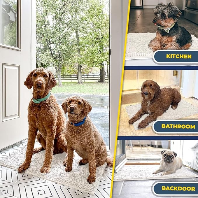 Muddy Mat® | Super Water Absorbent Door Mat Indoor, Microfiber Quick Dry Chenille Entryway Rug, Slip Resistant Front Door Mat, Indoor Mats for Entryway, Machine Washable Pet Rug,-White Runner 59"X24"