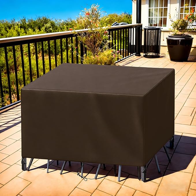 Patio Furniture Cover Rectangle 104"(L) x 48"(W) x 30"(H), Custom Heavy Duty 420D Waterproof Outdoor Cover with Drawstring & Buckles for Table Chair Garden, Coffee