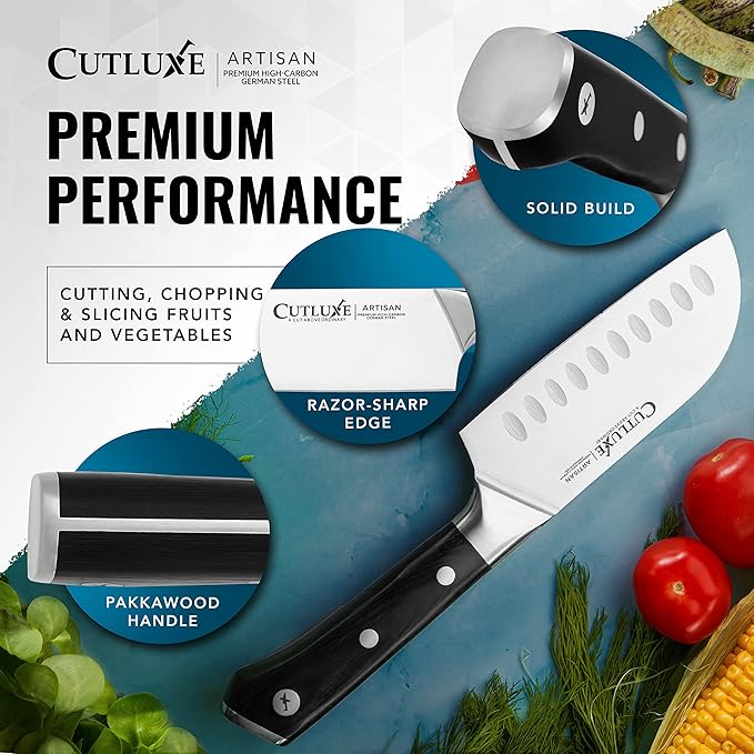 Cutluxe Santoku Knife – 5" Chopping Knife, Vegetable Knife – Forged High Carbon German Steel – Full Tang & Razor Sharp – Ergonomic Handle Design – Artisan Series