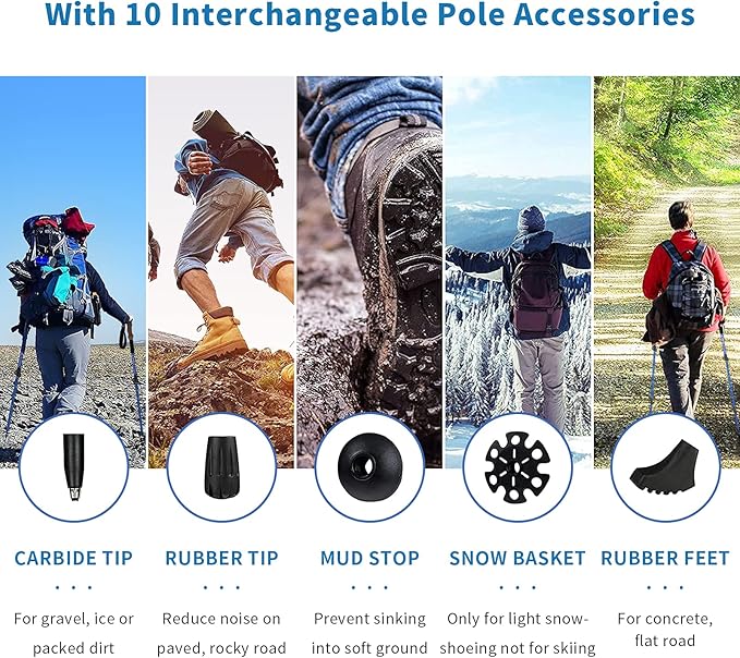 Aihoye Trekking Hiking Poles - 2 Pack Adjustable Walking Sticks, Collapsible Lightweight Aluminum 7075, Hiking Sticks with Quick Flip-Lock and Comfortable Cork Grips