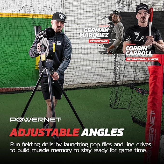 PowerNet Launch F-lite Softball & Baseball Pitching Machine, Dimpled Practice Balls, Bucket of Baseballs, Coaching Bucket Bundle for Pitching Machine, Baseball Training Equipment