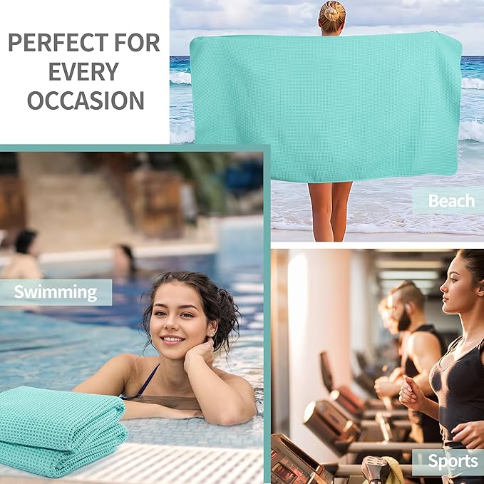 Microfiber Waffle Bath Towels, 4 Pieces, Soft, Absorbent, Fast Drying, Lint Free (Turquoise)
