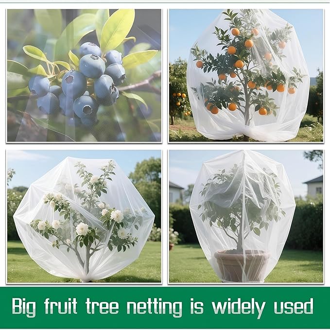 1 Pack 12.5×12.2Ft Extra Large Drawstring & Zipper Fruit Tree Netting Cover - Reusable Bird Netting for Blueberry Bushes, Anti-Cicada/Deer/Squirrel Large Plant Protection Net