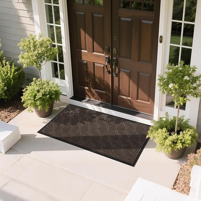 Yimobra Large Door Mat 47x32, All-Weather Waterproof Non-Slip Welcome Matt Outdoor, Heavy Duty Non Slip Doormat for Entryway for Patio and Garage Indoor, Easy Clean, Brown