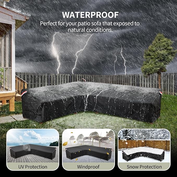 KylinLucky Outdoor Patio Furniture Cover fit 104 x 83 inch, 103 x 80, 102 x 79 L-Shaped Sectional Sofa, Waterproof Weatherproof Heavy Duty 600D Garden Cover for Outside L Shape Couch