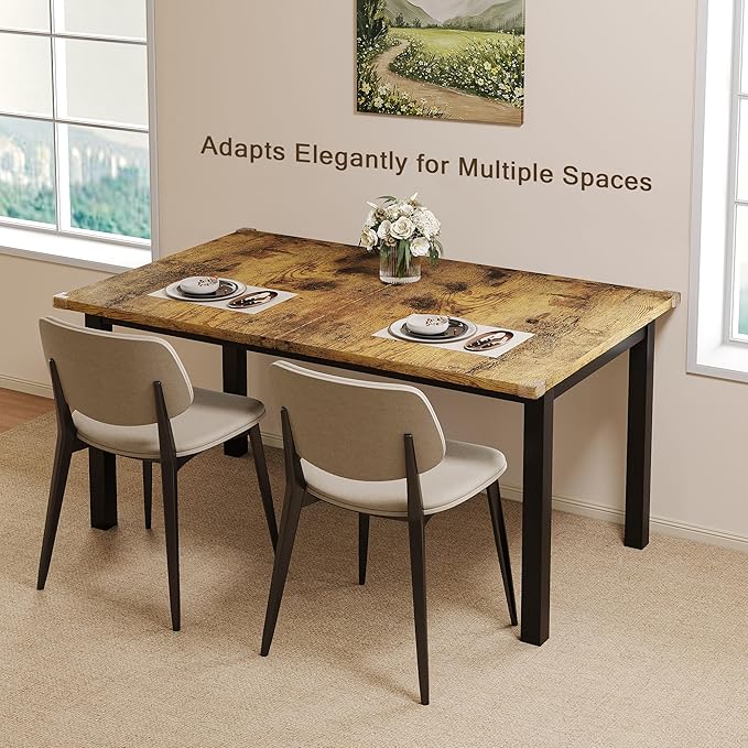 Extendable Dining Table for 4-6, 63" Modern Kitchen Table, Farmhouse Dining Room Tables for Dining, Kitchen, Office, Living Room, Rectangular Wooden Tables, Space Saving (Rustic Brown)