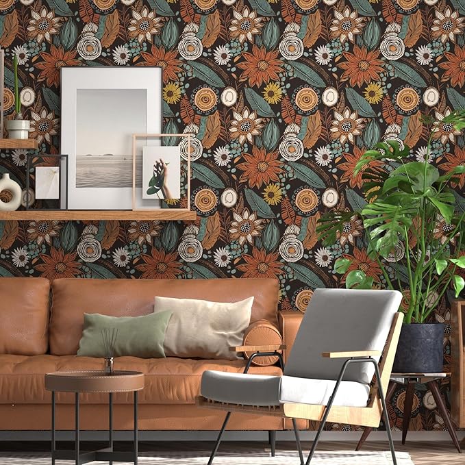 Laatse Boho Wallpaper Peel and Stick, Vintage Floral Contact Paper 17.5" x