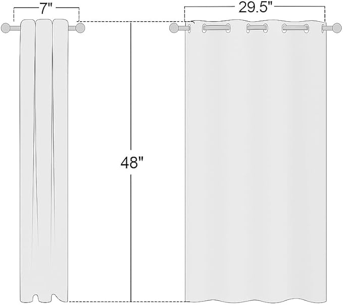 NICETOWN White Lightweight Fabric Curtain Panels, 48 inch Length, Non-Blackout