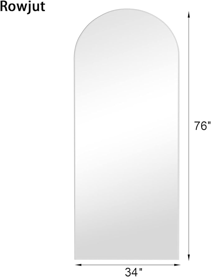 Rowjut Large 76"x34" Arched Full Length Mirror White Floor &Standing
